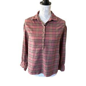 FAHERTY Ollie Top Red Brown Popover Shirt Organic Cotton Women's XS Long Sleeve